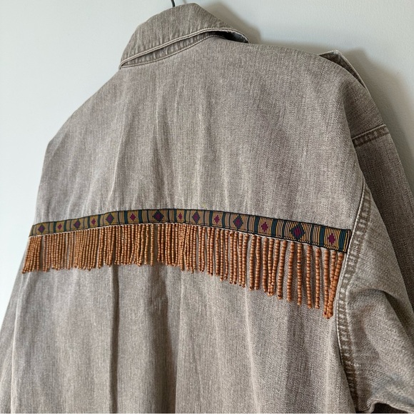 Vintage 80s Vukani Beaded Tribal Native American Denim Shirt Jacket Women’s Lg - Picture 6 of 9